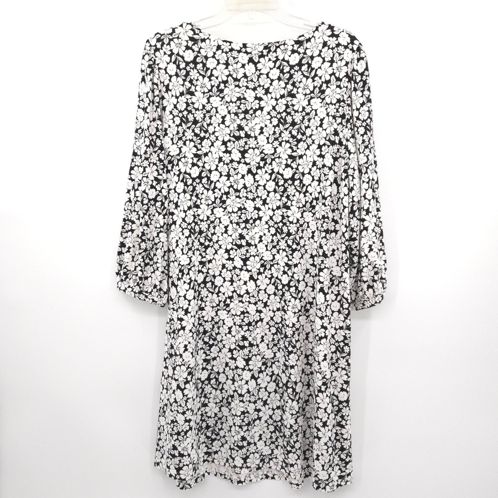 J. Jill Shift Dress Women XL Petite Black White Floral Puff Sleeve Knit - Picture 8 of 9